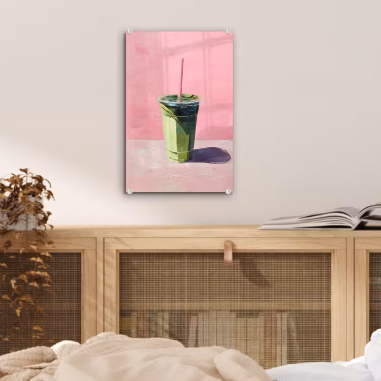 Glas schilderij - Beker - Rietje - Minimalistisch - Groen — 5