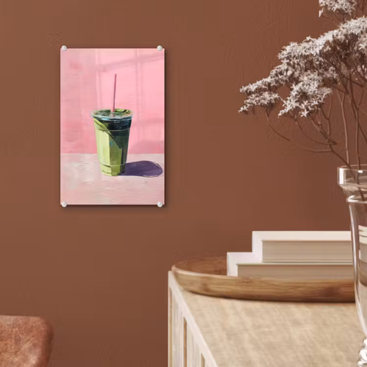 Glas schilderij - Beker - Rietje - Minimalistisch - Groen — 6