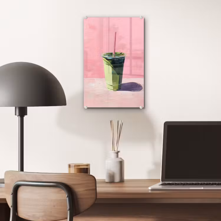 Glas schilderij - Beker - Rietje - Minimalistisch - Groen — 7