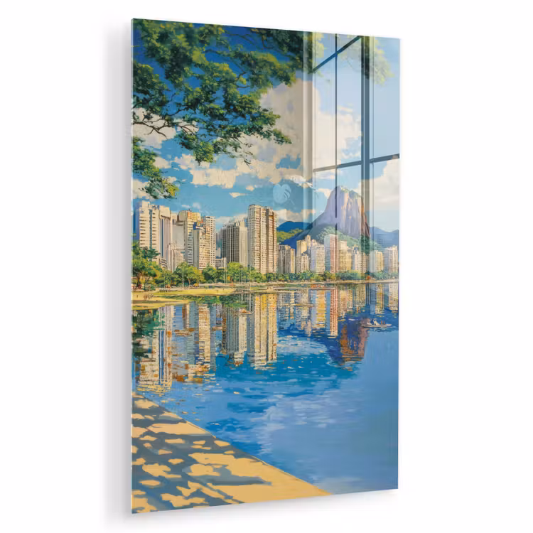 Glas schilderij - Berg - Skyline - Strand - Water — 1