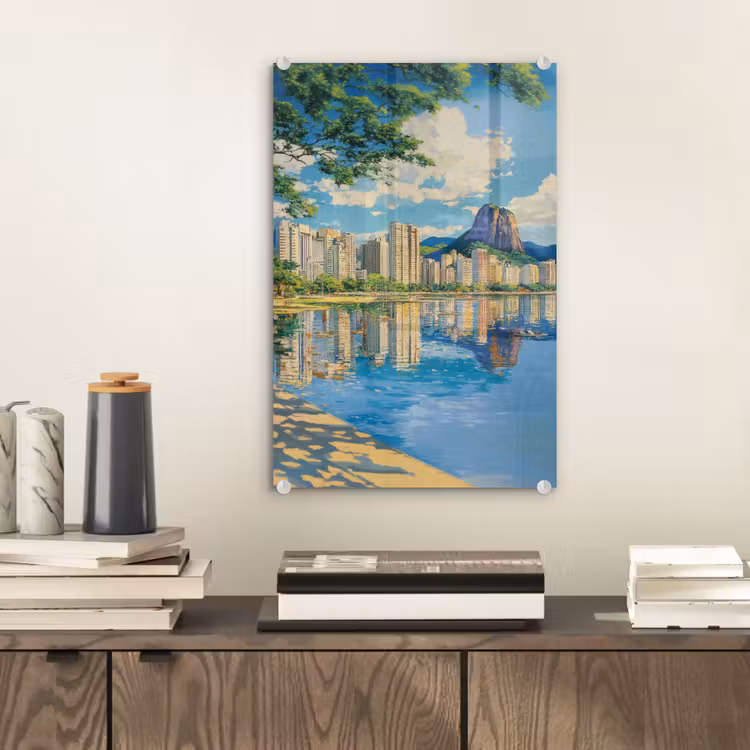 Glas schilderij - Berg - Skyline - Strand - Water — 2