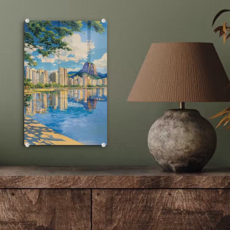 Glas schilderij - Berg - Skyline - Strand - Water — 4