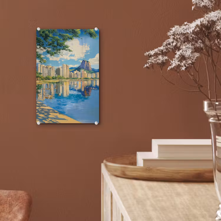 Glas schilderij - Berg - Skyline - Strand - Water — 6