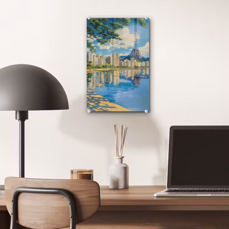 Glas schilderij - Berg - Skyline - Strand - Water — 7