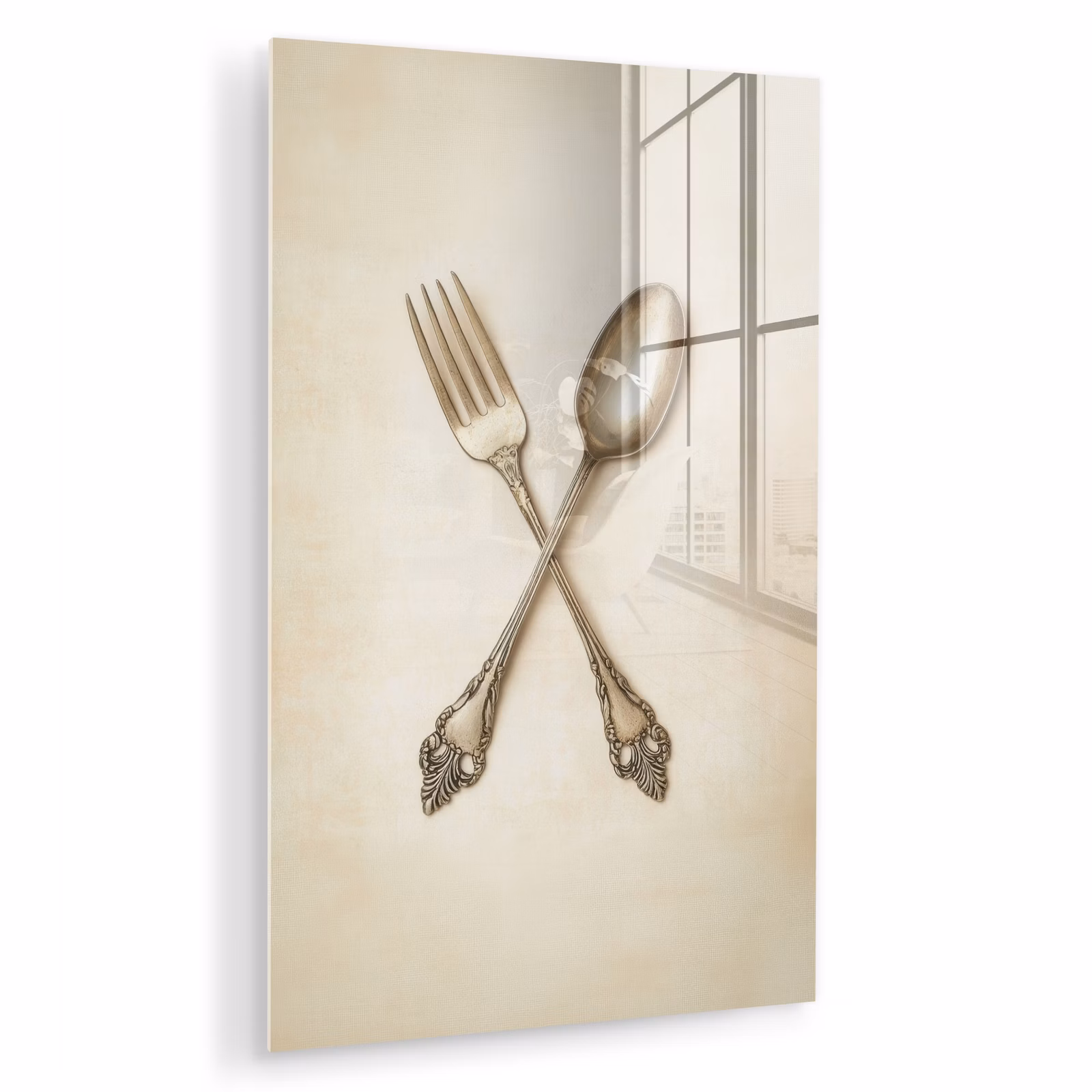 Glas schilderij - Beige - Vintage - Bestek — 1