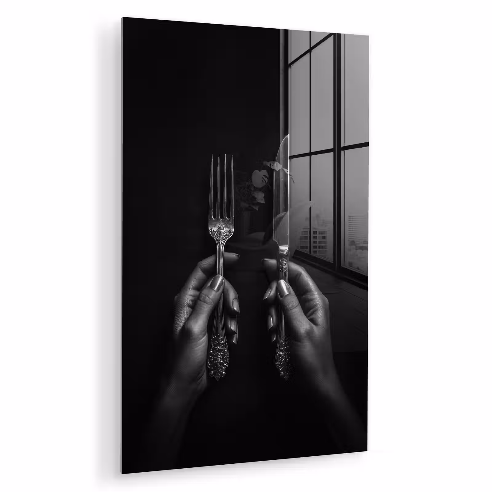 Glas schilderij - Bestek - Zwart - Wit — 1