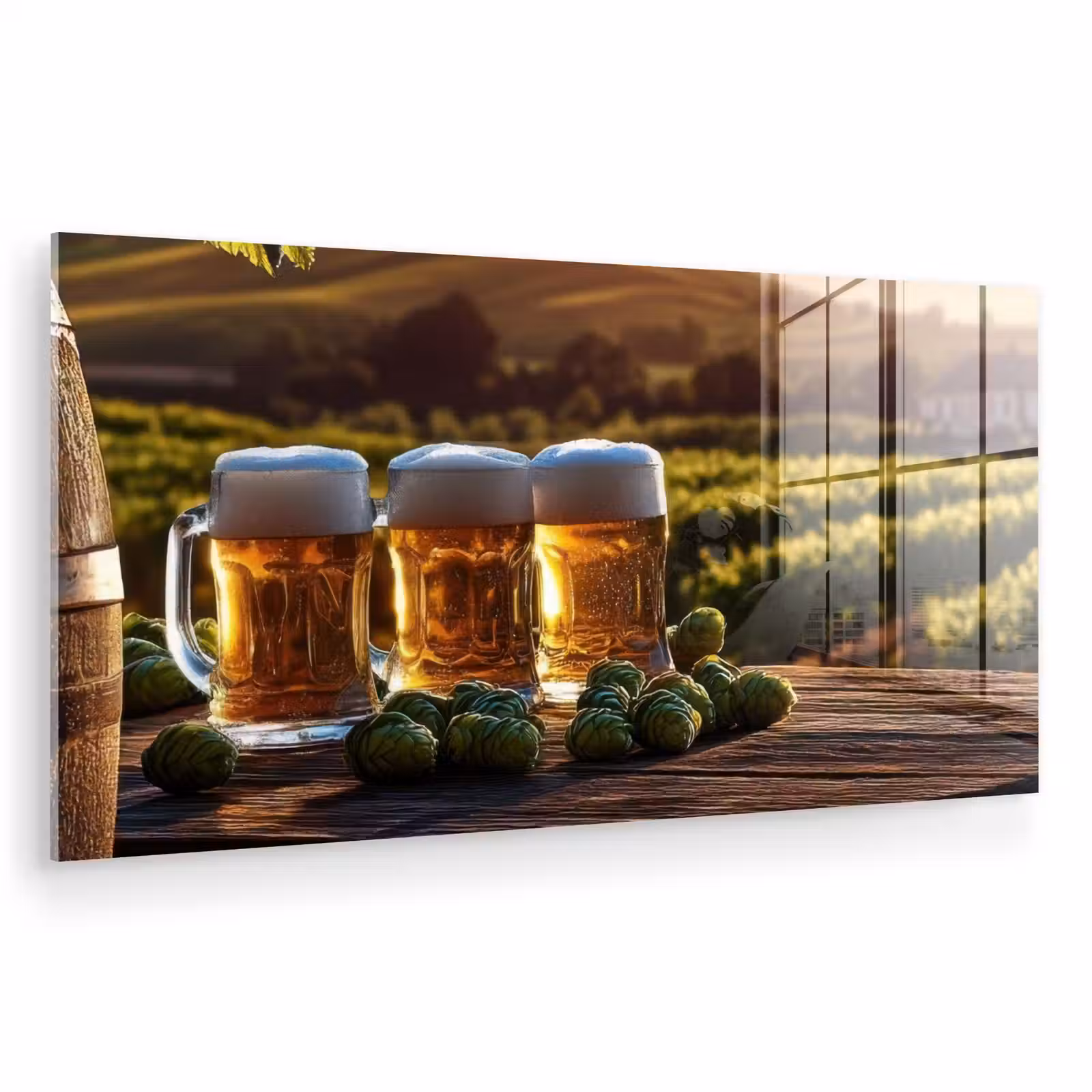 Glas schilderij - Bier - Hop - Landschap — 1