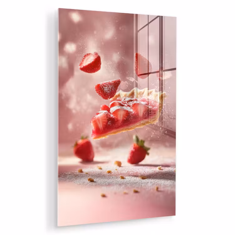 Glas schilderij - Aardbei - Taart- Eten - Roze — 1