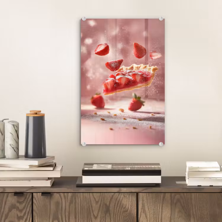 Glas schilderij - Aardbei - Taart- Eten - Roze — 2