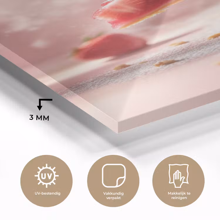 Glas schilderij - Aardbei - Taart- Eten - Roze — 3