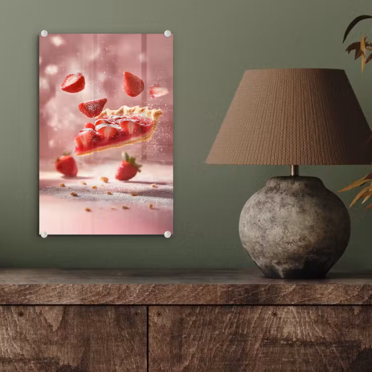 Glas schilderij - Aardbei - Taart- Eten - Roze — 4