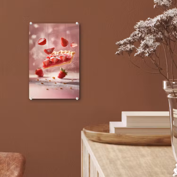 Glas schilderij - Aardbei - Taart- Eten - Roze — 6