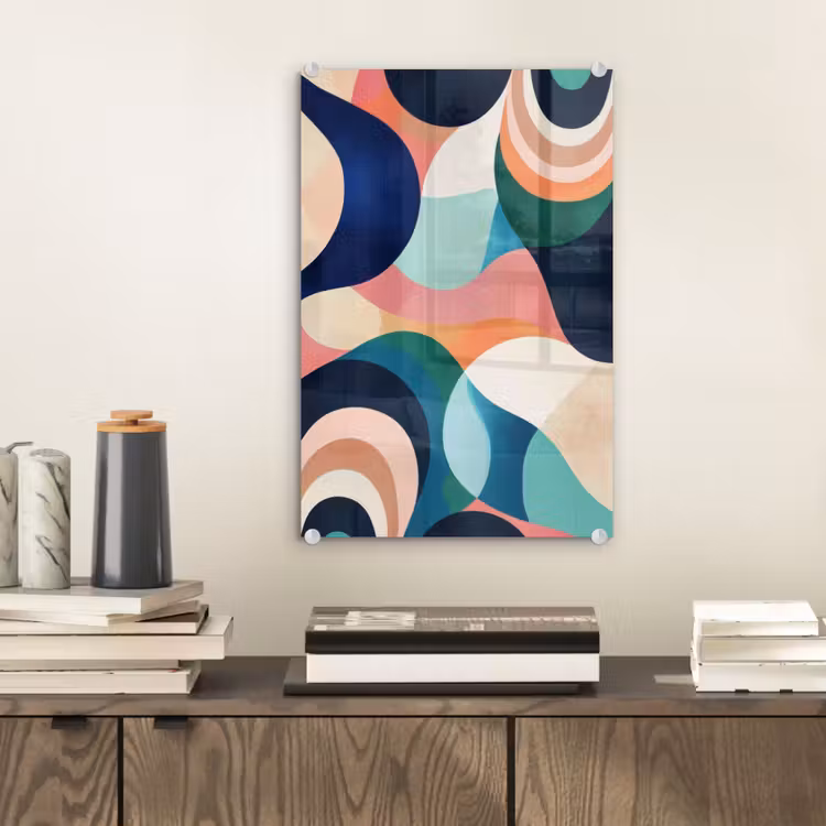 Glas schilderij - Abstract - Blauw - Roze — 2