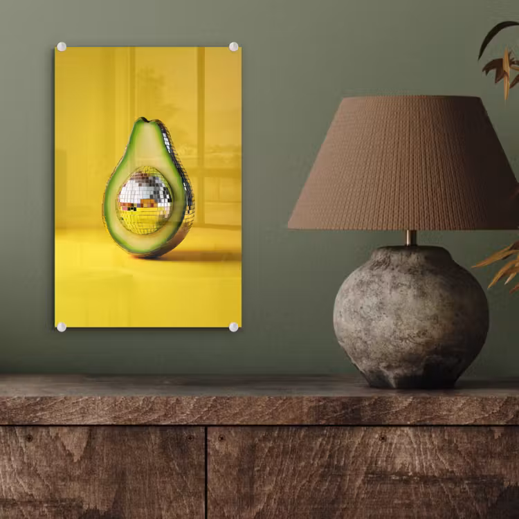 Glas schilderij - Avocado - Discobal - Geel - Glitter — 4