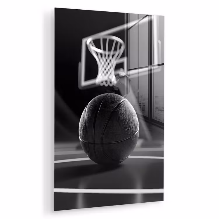 Glas schilderij - Basketbal - Basketbalveld - Lichtlijnen — 1