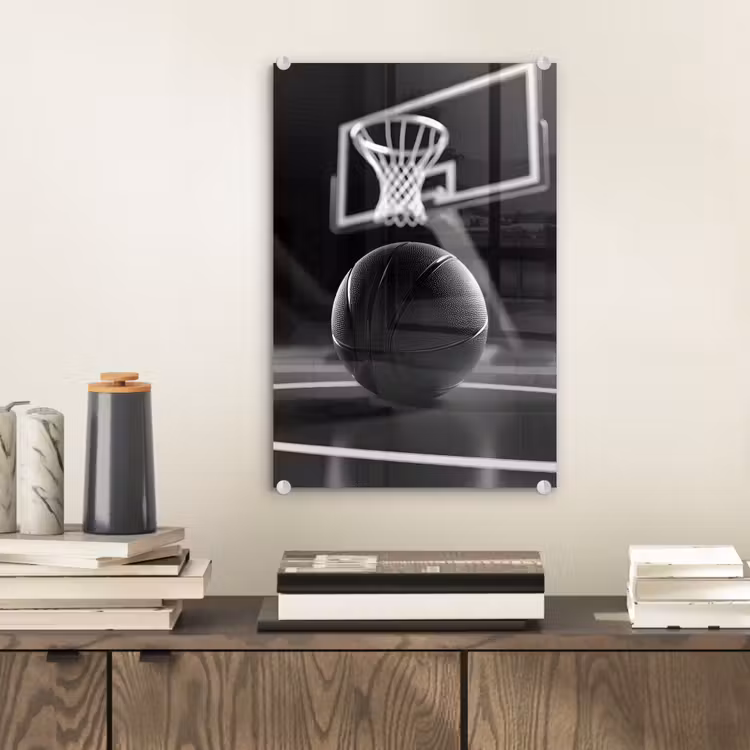 Glas schilderij - Basketbal - Basketbalveld - Lichtlijnen — 2