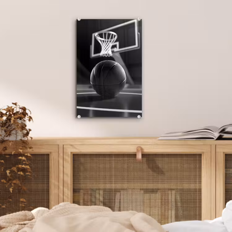 Glas schilderij - Basketbal - Basketbalveld - Lichtlijnen — 5