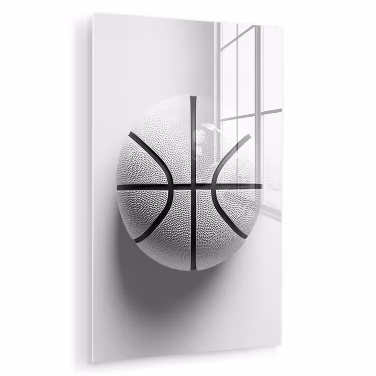 Glas schilderij - Basketbal - Wit - Schaduw - Lijnen — 1