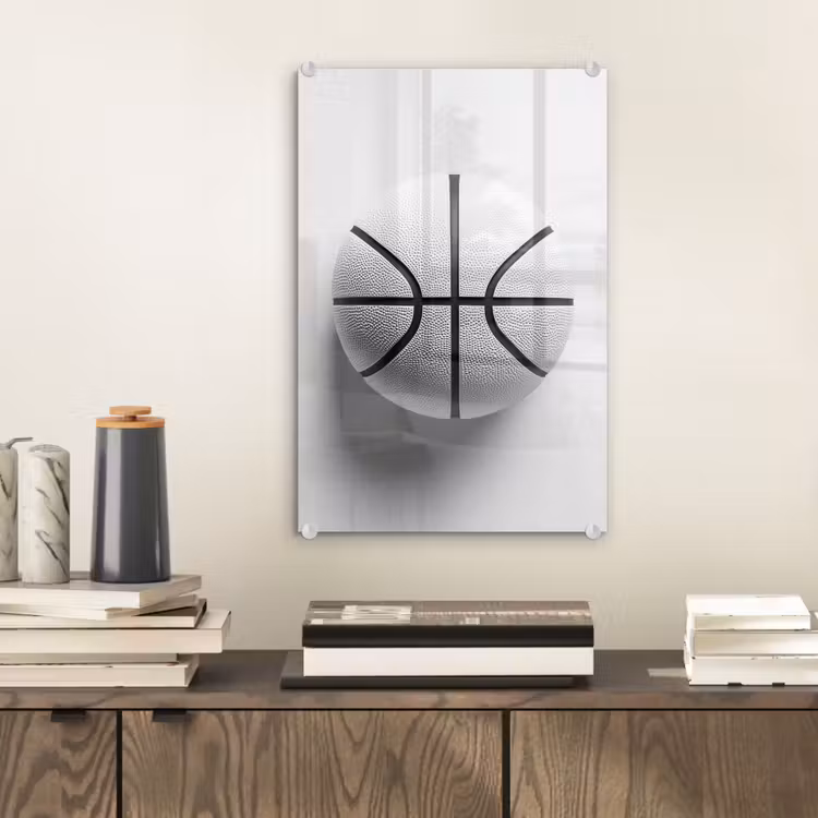 Glas schilderij - Basketbal - Wit - Schaduw - Lijnen — 2