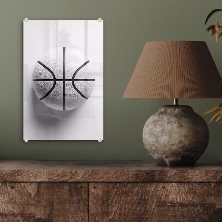 Glas schilderij - Basketbal - Wit - Schaduw - Lijnen — 4