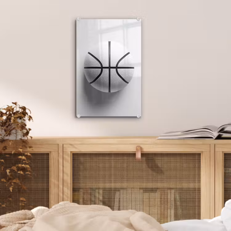 Glas schilderij - Basketbal - Wit - Schaduw - Lijnen — 5