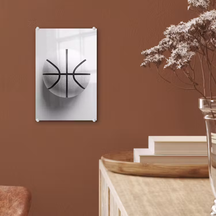 Glas schilderij - Basketbal - Wit - Schaduw - Lijnen — 6