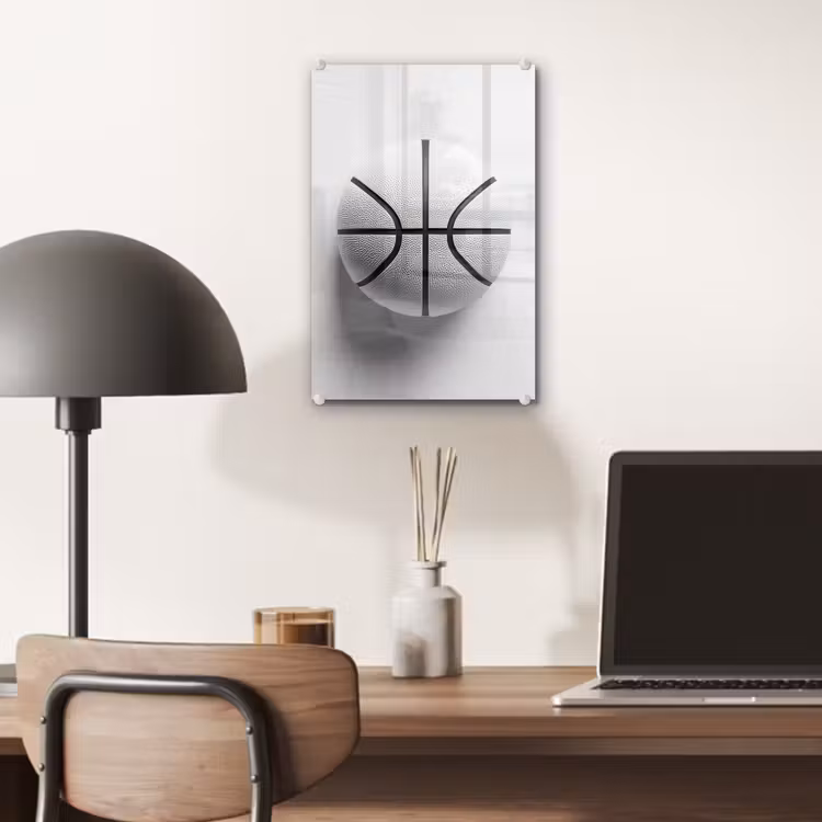 Glas schilderij - Basketbal - Wit - Schaduw - Lijnen — 7