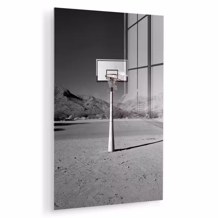 Glas schilderij - Basketbalpaal - Landschap - Zand - Wit — 1