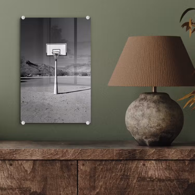 Glas schilderij - Basketbalpaal - Landschap - Zand - Wit — 4