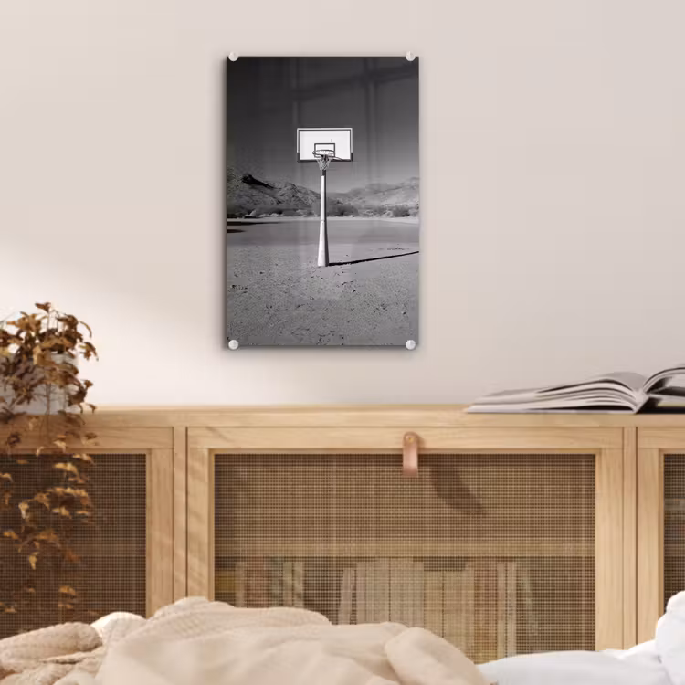 Glas schilderij - Basketbalpaal - Landschap - Zand - Wit — 5