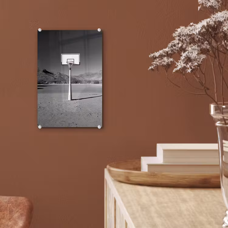 Glas schilderij - Basketbalpaal - Landschap - Zand - Wit — 6