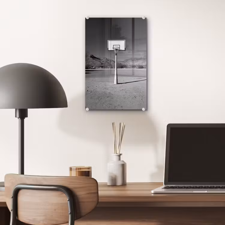 Glas schilderij - Basketbalpaal - Landschap - Zand - Wit — 7