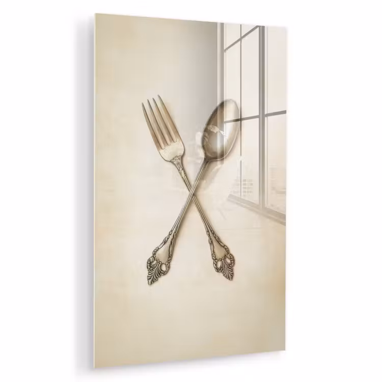 Glas schilderij - Beige - Vintage - Bestek — 1