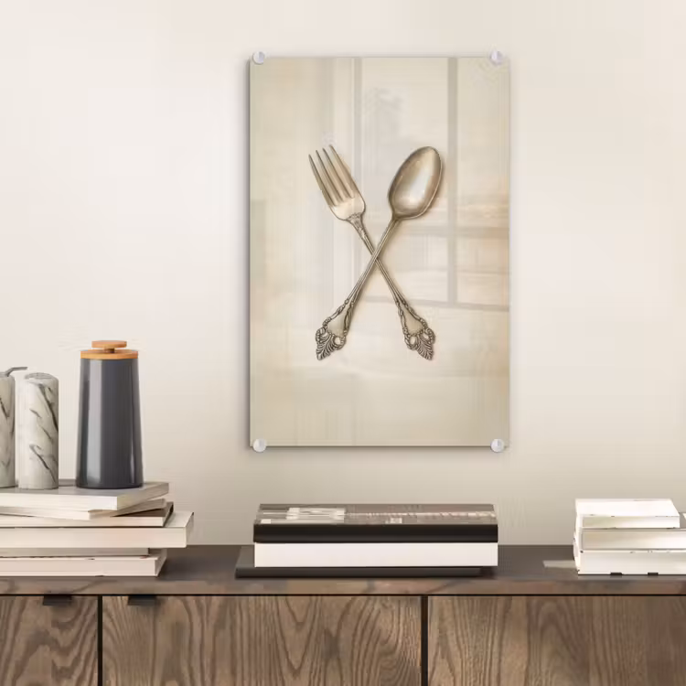 Glas schilderij - Beige - Vintage - Bestek — 2