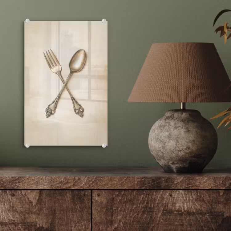 Glas schilderij - Beige - Vintage - Bestek — 4