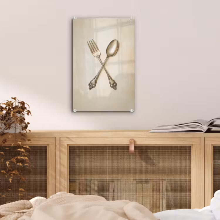 Glas schilderij - Beige - Vintage - Bestek — 5
