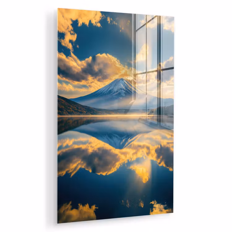 Glas schilderij - Berg - Rivier - Zonsondergang — 1