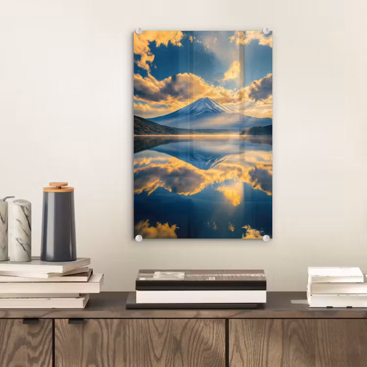 Glas schilderij - Berg - Rivier - Zonsondergang — 2