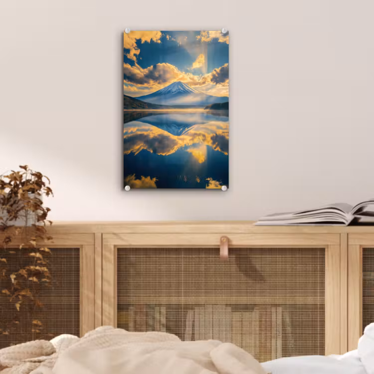 Glas schilderij - Berg - Rivier - Zonsondergang — 5