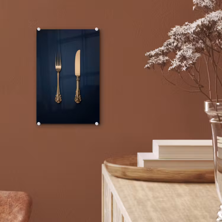 Glas schilderij - Bestek - Donkerblauw - Goud — 6