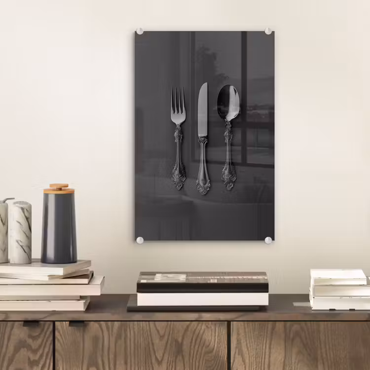 Glas schilderij - Bestek - Zwart — 2