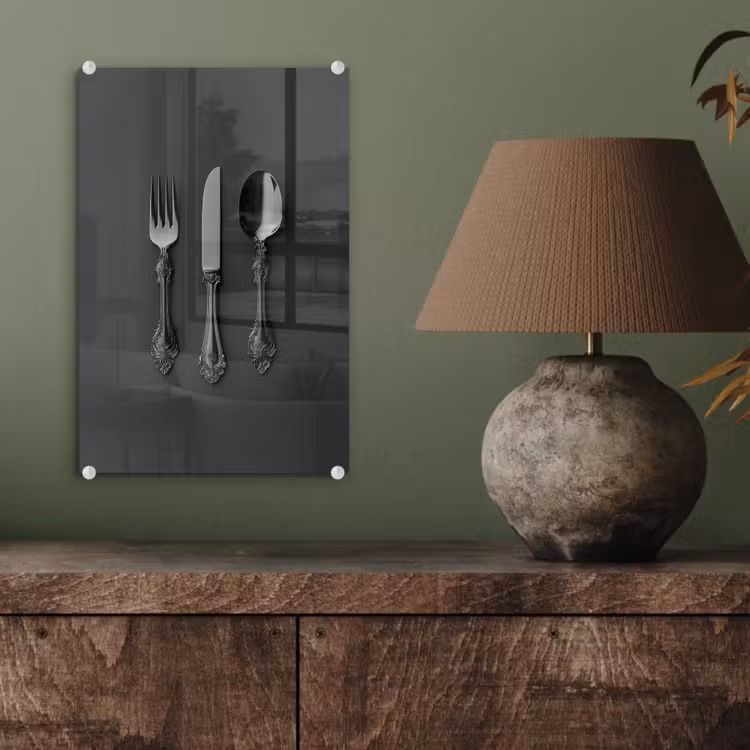 Glas schilderij - Bestek - Zwart — 4