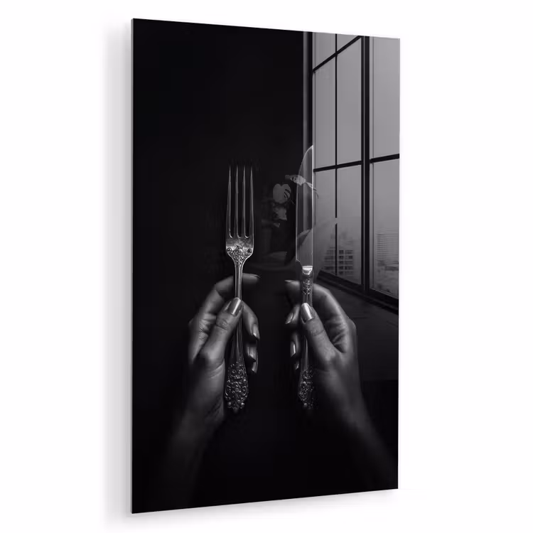 Glas schilderij - Bestek - Zwart - Wit — 1