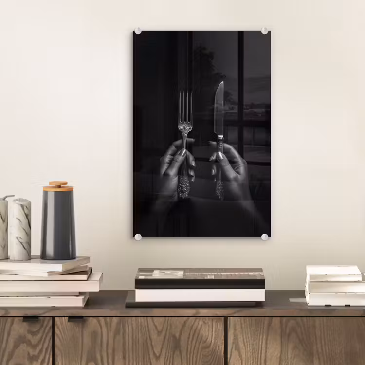 Glas schilderij - Bestek - Zwart - Wit — 2