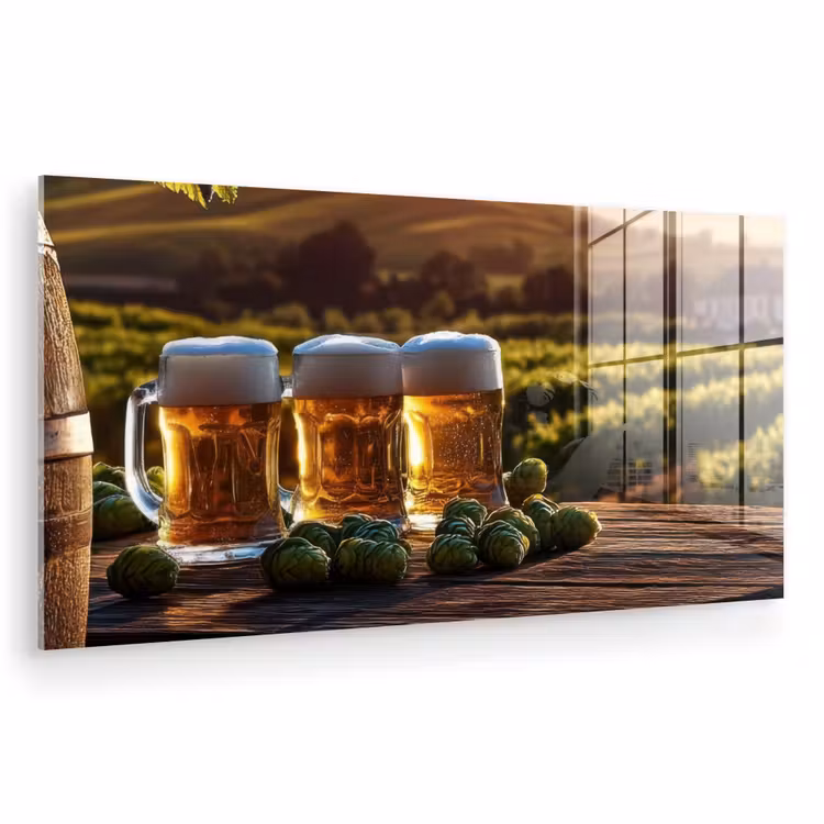 Glas schilderij - Bier - Hop - Landschap — 1