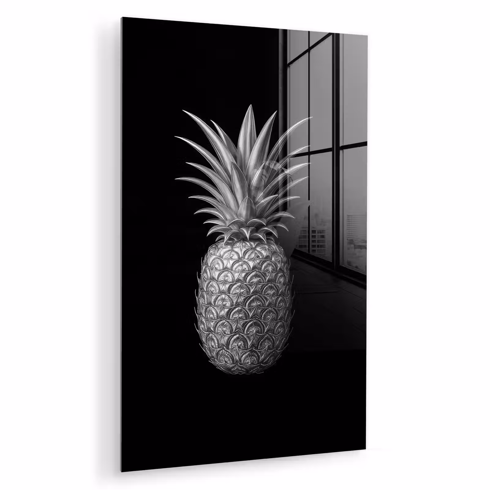 Glas schilderij - Ananas - Gedetailleerd - Bladeren — 1