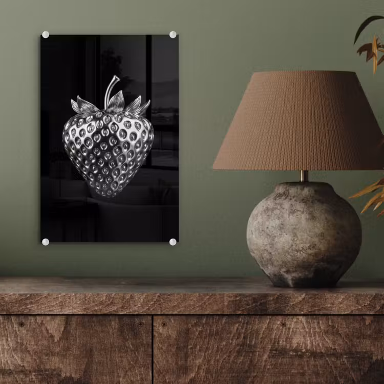 Glas schilderij - Aardbei - Zaadstructuur - Realistisch — 4