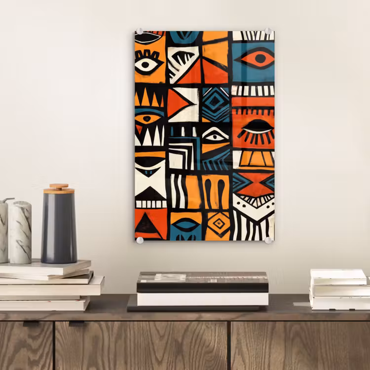 Glas schilderij - Abstract - Gezichten - Mozaïek — 2