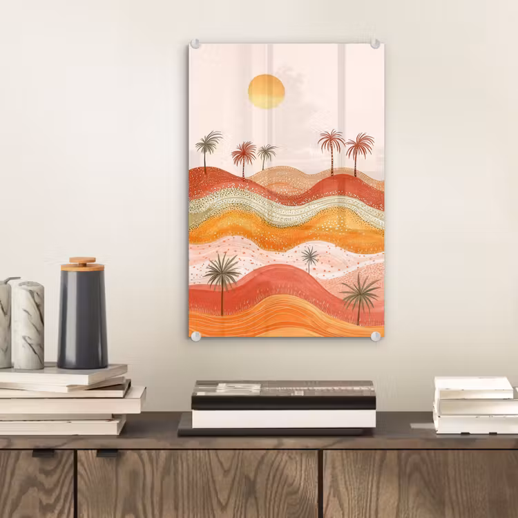 Glas schilderij - Abstract landschap - Palmbomen - Kleurrijk — 2