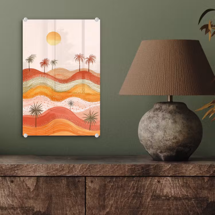 Glas schilderij - Abstract landschap - Palmbomen - Kleurrijk — 4